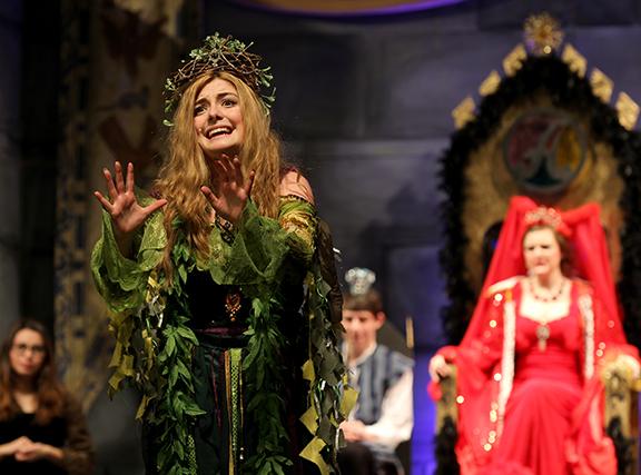 At the first dress rehearsal of Once Upon a Mattress senior Audrey Evans gets into character. Audrey played the role of Princess Winnifred in the drama departments third play of the year.