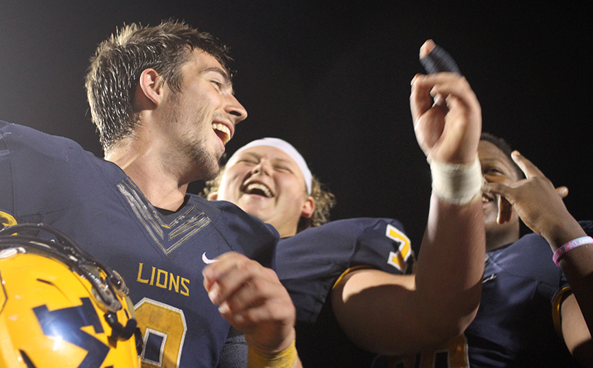 At last Thursdays night game against Plano East, senior Matt Gadek celebrates breaking the state record for yards rushed in a single game (599 yards), as well as the McKinney High School record for career rushing yards.
 (4,371)
