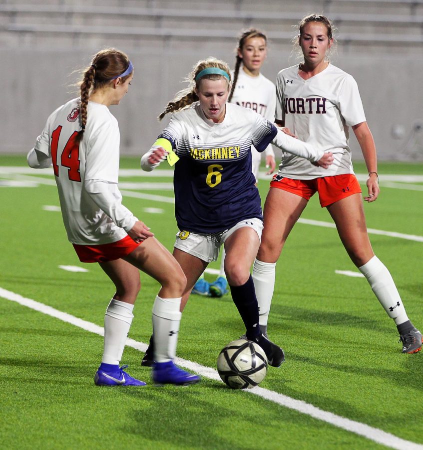 Savannah Townsend attempts to get through defense at the games against Mckinney North on Tuesday.