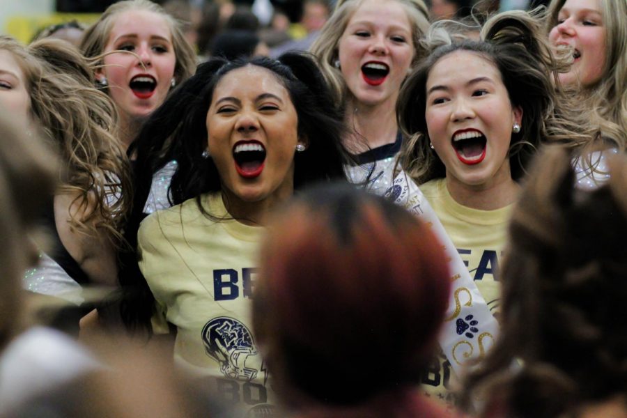 During the Crosstown Showdown pep rally, senior Marquettes Natalia Zuniga and Emma Wyatt join in on the traditional Marquette chant. Brenda Reyes.